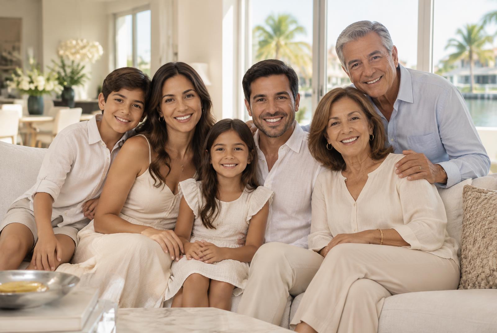 Multigenerational family with healthy natural smiles